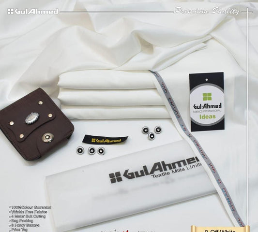 Gul Ahmed Wash and Wear Suit Ensemble: 4 Meters Fabric, 8 Buttons, Brand Tag, and Bag Included